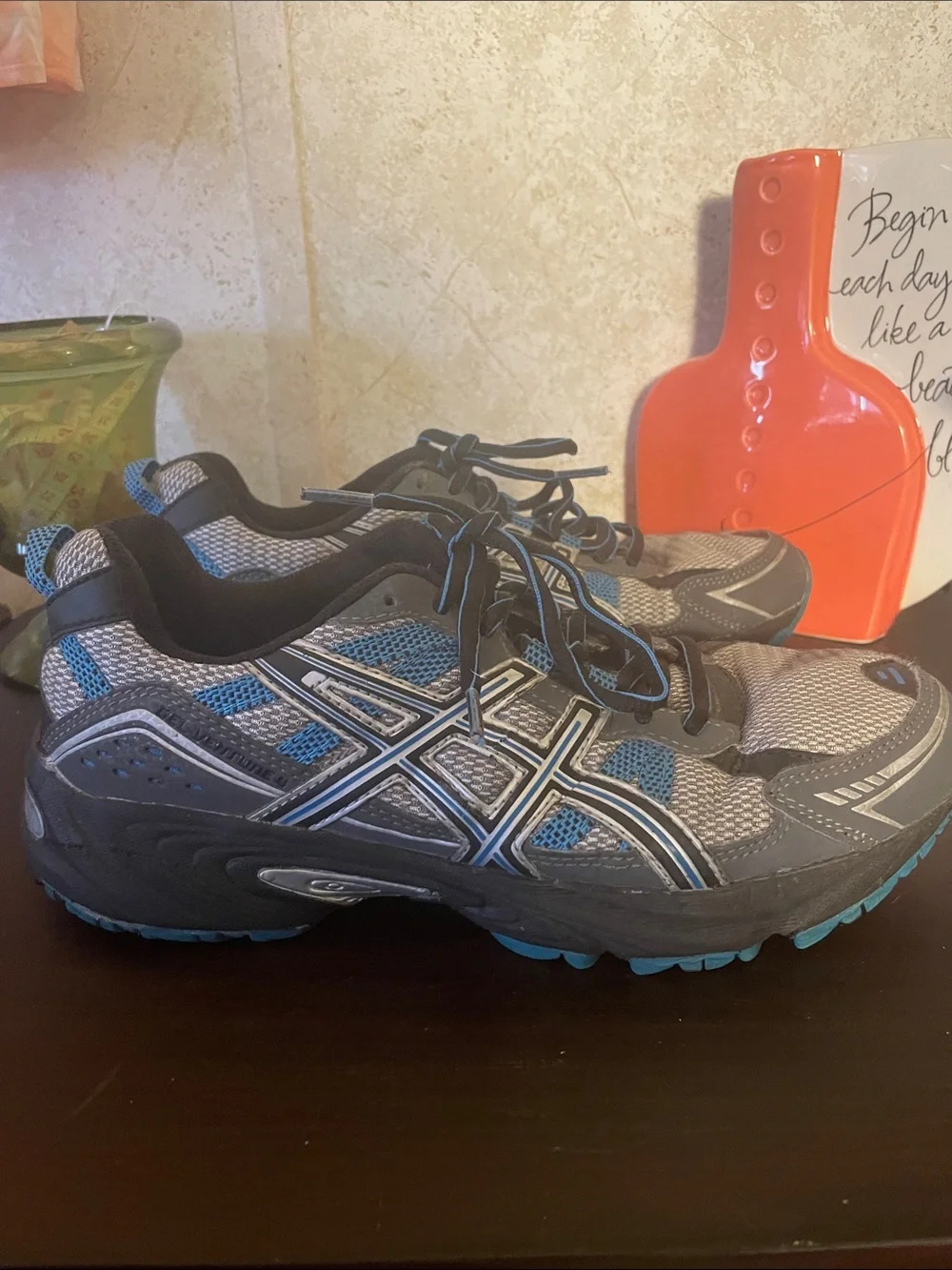 ASICS Gray and Blue Men's Gel-Venture 4 Trail Running Athletic Sneakers
